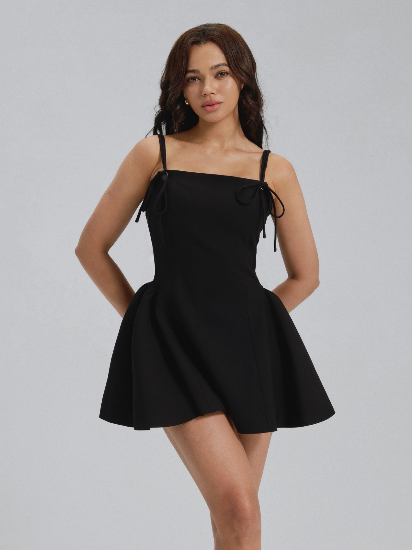 Sculptural Tie-Shoulder Mini Dress