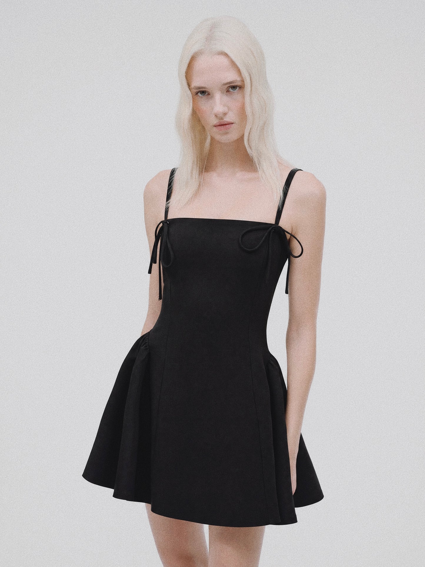 Sculptural Tie-Shoulder Mini Dress